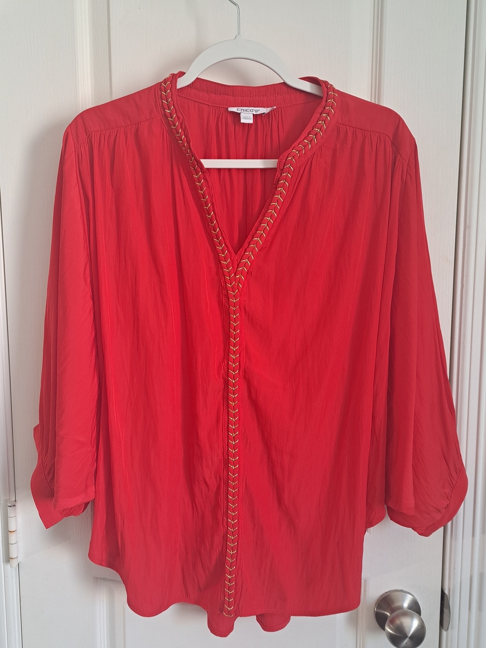 Chico's Coral Red Braided Batwing Blouse Size 2/12